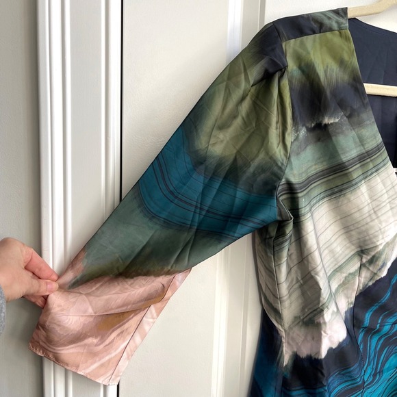 Socialite Olive Teal Abstract Marble Print Wrap Mini Dress WDR121749-N New Small - Picture 7 of 12